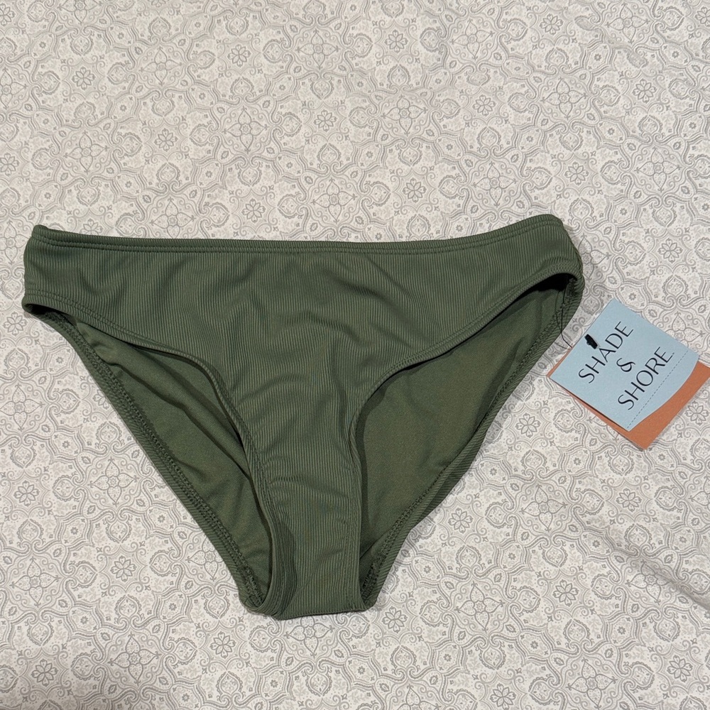 Shade & Shore Olive Ribbed Bikini Bottom - Deep Olive Green
